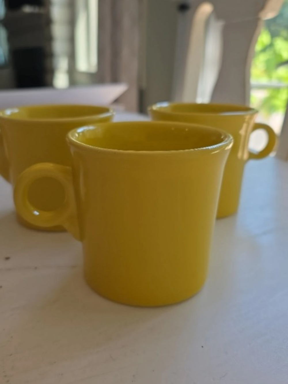 Ceramic Yellow Coffee Mug Trio - Classic Glazed Finish